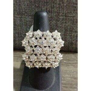Camilla Lucia Clear Rhinestone Bling Silver Tone Ring Size 6 1/4
